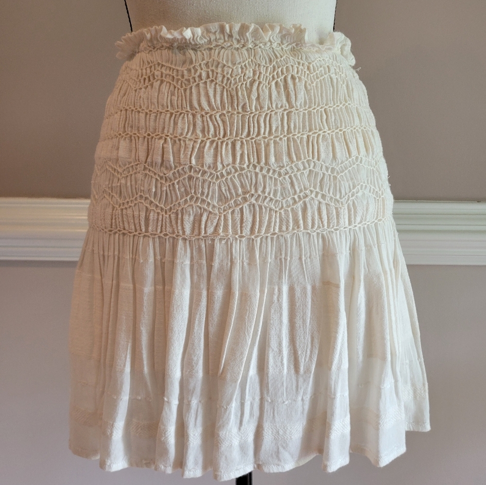 Zara Cream Bubble Mini Skirt with Smocked Ruffles